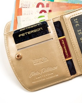 Peterson portfel damski mały pojemny zatrzask ochrona RFID śliczny wzór