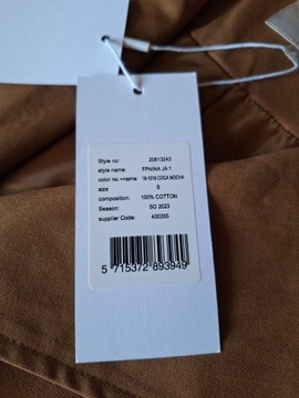 Beżowy trencz płaszcz krótki S jednorzędowy wiązany bawełniany oversize