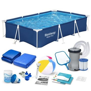 BASEN OGRODOWY STELAŻOWY Z POMPĄ 300 x 201 x 66 CM MEGA ZESTAW 16W1 BESTWAY