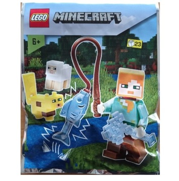 LEGO Minecraft Alex Kot Ocelot Owieczka Ryba Wędka