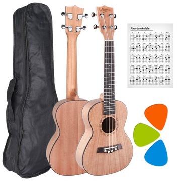 DREWNIANE UKULELE SOPRANOWE DLA DZIECI DO NAUKI 5 KOLORÓW + AKCESORIA