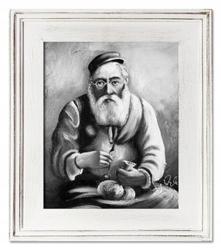 OBRAZ ŻYD OLEJNY BIAŁY ŻYDEK NA SZCZĘŚCIE 33x28 G16361