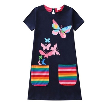 Moda dziecięca Sukienki bez rękawów tęcza motyl Prints Casual B468-15