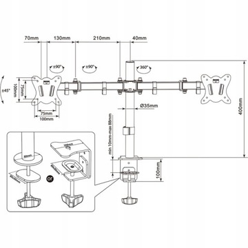 ДВОЙНОЙ РЕГУЛИРУЕМЫЙ ДЕРЖАТЕЛЬ ДЛЯ МОНИТОРОВ 13–27 ДЮЙМОВ