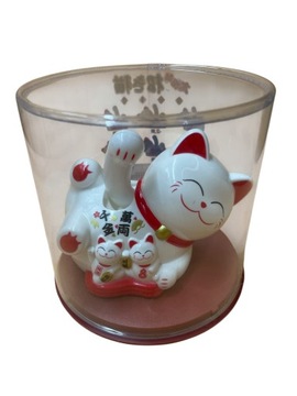 SOLARNY Japoński Kot Maneki-Neko Chiński Szczęścia 11cmx8cm Biały