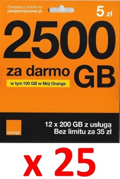 starter orange na kartę 5 zł i 6GB na start hurt 25 sztuk