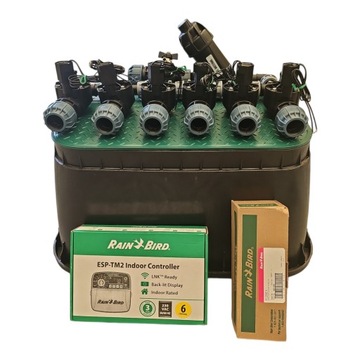 Zestaw Rain Bird HV 6 sekcji z filtrem Sterownik TM2 Czujnik deszczu PE 20