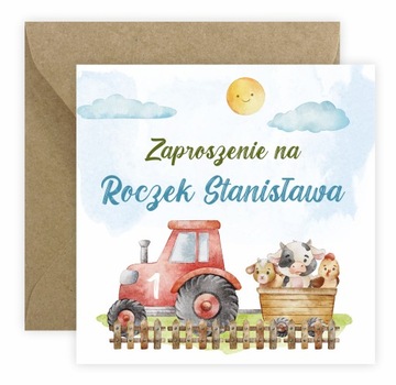 ZAPROSZENIA NA ROCZEK + IMIĘ + KOPERTA EKO traktor