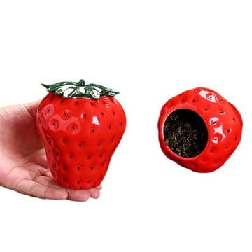 Ceramiczny, szczelny pojemnik do przechowywania w kształcie truskawki, przenośny, czerwony