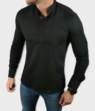Koszula slim fit ze stójką 3-guziczki czarna EGO02 - L