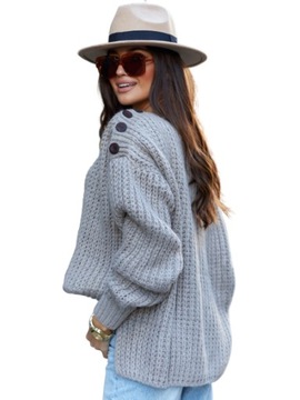 Szaro-beżowy sweter oversize z guzikami By o la la