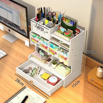 ORGANIZER NA BIURKO PRZYBORNIK NA KREDKI DŁUGOPISY OŁÓWKI Z SZUFLADĄ PÓŁKA