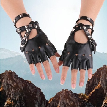 Rękawiczki damskie Rękawiczki skórzane PU z pół palca czarne