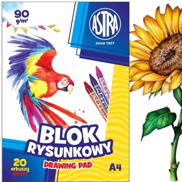 BLOK RYSUNKOWY SZKOLNY ASTRA BIAŁE KARTKI OFFSETOWE FORMAT A4 90g/m2