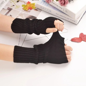 Women Knitted Arm Warmers Gloves Soft Wool Arm Sleeve Long Fingerless