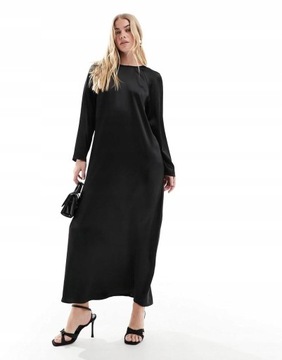 Asos Design nic prosta maxi satynowa czarna sukienka XL NH2