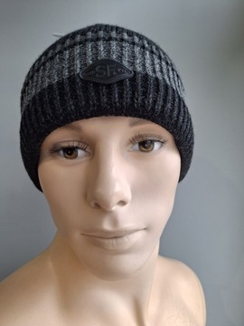 ШАПКА МУЖСКАЯ ПЛОТНАЯ ЗИМНЯЯ САБФИЛЬ НА ФЛИСЕ, ЧЕРНАЯ, ТЕПЛЫЕ ПОЛОСКИ