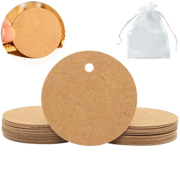ZAWIESZKI EKO ETYKIETY OKRĄGŁE BRĄZOWE NATURALNE 400szt METKI KRAFT +GRATIS
