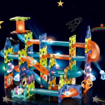 ŚWIECĄCE KLOCKI MAGNETYCZNE ŚWIECĄCY TOR MAGNETYCZNY dla kulek ZESTAW XXL