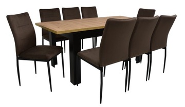 8x brązowe krzesła BOHO welur nowoczesny stół DĄB artisan do jadalni salonu
