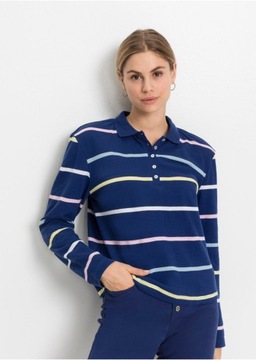 CA237 BLUZKA DAMSKA BONPRIX POLO W PASKI 32/34 NIEBIESKA