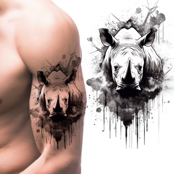 TATUAŻE ZMYWALNE TATUAZ TYMCZASOWY WODNY NOWE WZORY NOSOROŻEC ZWIERZĘTA