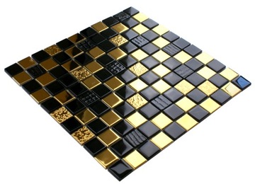 Mozaika szklana ceramiczna złota czarna BLACK GLAM ENGLASS, PŁYTKA ZŁOTA