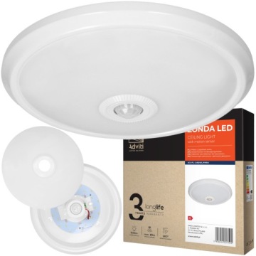 LAMPA SUFITOWA PLAFON LED 12W Z CZUJNIKIEM RUCHU PIR ZMIERZCHU 360° 4000K