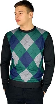 Y2903 Pierre Cardin Crew Argyle Knitted Jumper SWETER MĘSKI L