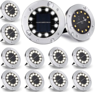 12 szt LAMPA NAJAZDOWA 12LEDs SOLARNA OGRODOWA GRUNTOWA Biały Zimny
