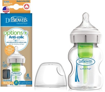 BUTELKA ANTYKOLKOWA SZKLANA SZEROKA DR BROWNS OPTIONS+ 150ML