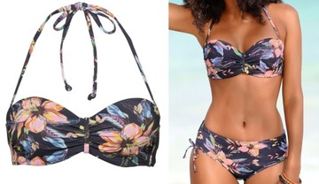 LASCANA Malia GRANATOWE BIKINI W KWIATY GÓRA 38A