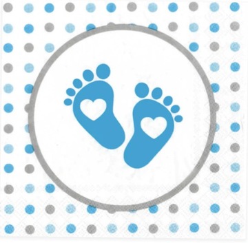 SERWETKI BABY SHOWER CHŁOPCZYK STÓPKA 33CM 10 SZT