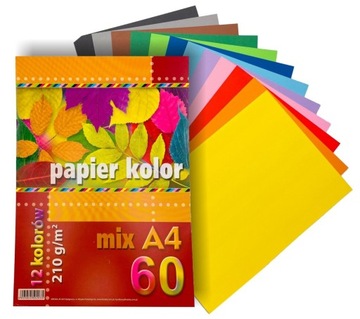 Papier Ksero gruby A4 60k mix 12 kolorów 210g