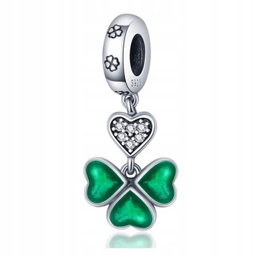 Charms Srebro 925 Zawieszka Zielona Koniczyna