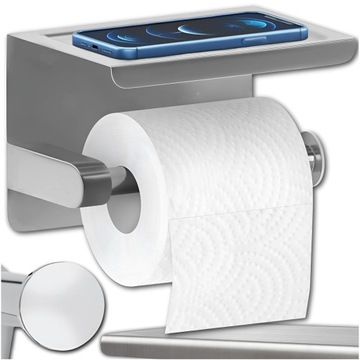 UCHWYT NA PAPIER TOALETOWY Z PÓŁKĄ NA TELEFON WIESZAK CHROM LOFT WC