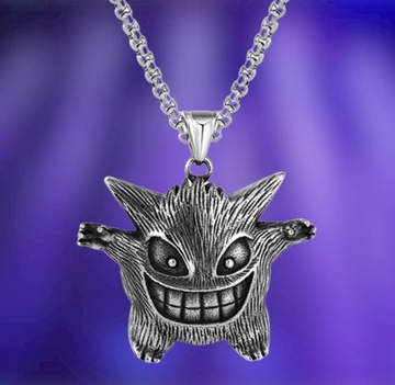 Wisiorek Srebrny Gengar Pokemon Diabeł Pikachu Anime Gruby Łańcuszek