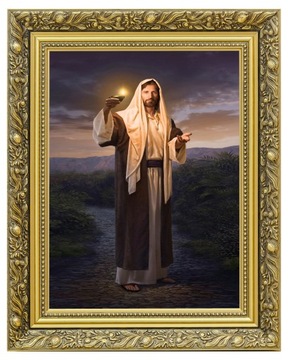 OBRAZ NA PŁÓTNIE | JEZUS NIOSĄCY ŚWIATŁO | ZŁOTA ZDOBIONA RAMA | 40x50