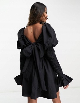 Asos Luxe NG7 nqg MARSZCZONA CZARNA SUKIENKA BUFKI KLOSZOWANA ROZCIĘCIA L