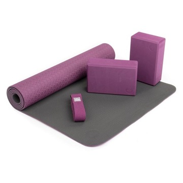 Zestaw do jogi Bodhi Yoga Set Flow: mata, klocki, pasek - fioletowy