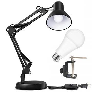 LAMPKA BIUROWA SZKOLNA KREŚLARSKA 2 W 1 ŻARÓWKA E27 LED W ZESTAWIE