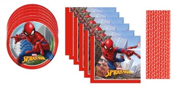 Zestaw serwetki talerzyki słomki papierowe Spider-man na Urodziny stół