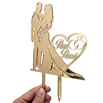 Золотой топпер для свадебного торта, фигурка жениха и невесты, фигурка мистера миссис, золотое зеркало