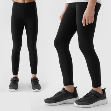 Legginsy Dziewczęce Spodnie 4F Basic dzianinowe czarne 4FJWSS24TTIGF130 164