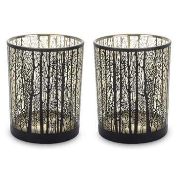 ŚWIECZNIK SZKLANY 2szt CZARNY 12cm DRZEWA TEALIGHT AŻUROWY