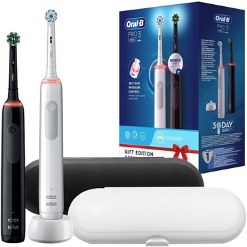SZCZOTECZKA ELEKTRYCZNA DO ZĘBÓW ORAL-B PRO 3 3900 CZARNA BIAŁA DWUPAK ETUI