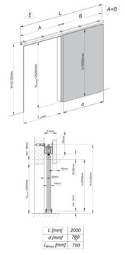 Настенные раздвижные двери DORI 70 с маскировочной рамкой