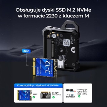 Корпус для дисков Orico M.2 NVMe 2230, USB-C 10 Гбит/с, усиленный, металл