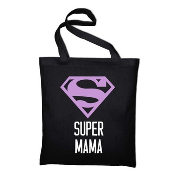Torba Eko Bawełniana Czarna SUPER MAMA Różne Wzory