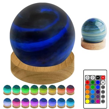 LAMPKA NOCNA LED SZKLANA PLANET KULA OŚWIETLENIA 16 KOLORÓW + PILOT